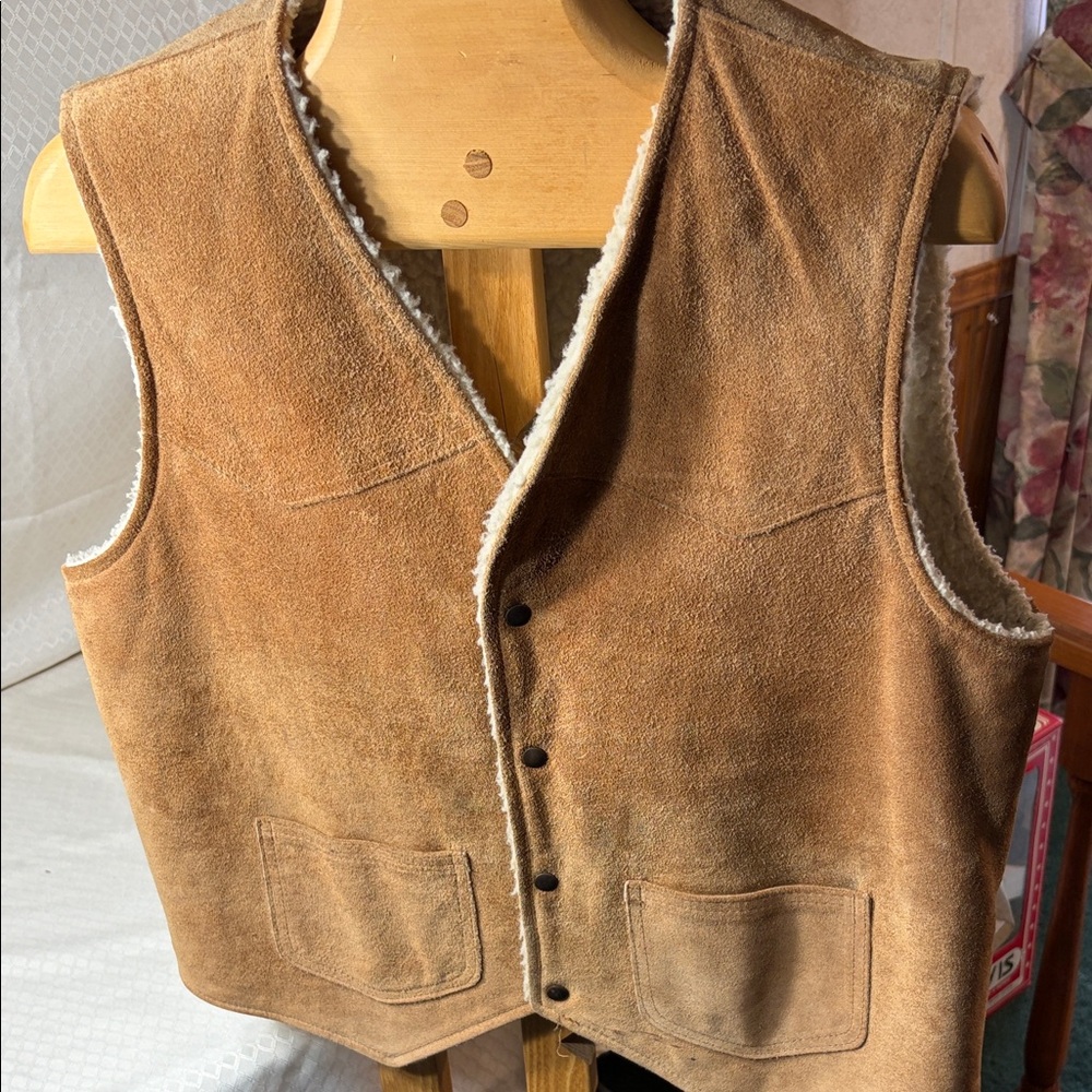 Men's Tan Suede Vest Vintage 70s